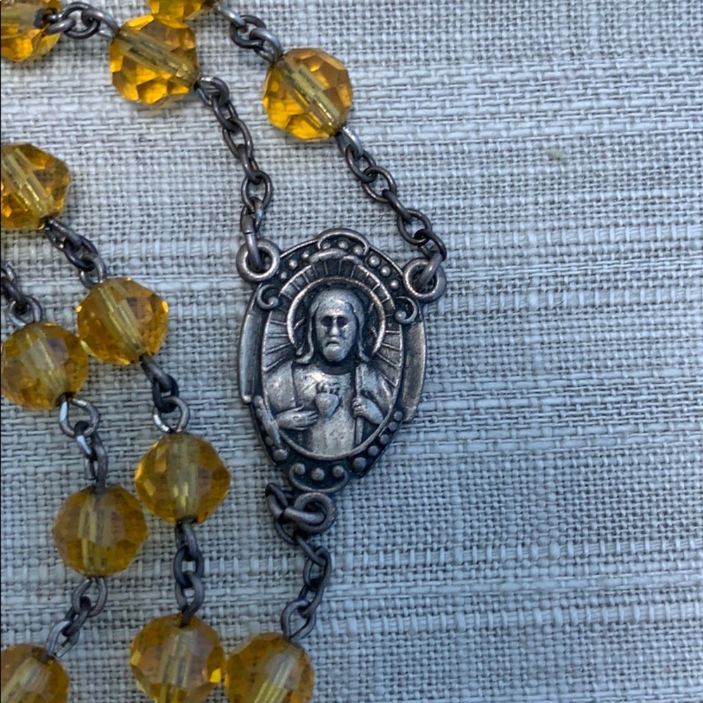 Sterling and Amber Glass Rosary w/gift Box - Picture 4 of 8
